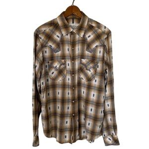 Ryan Michael Men's Southwestern Shirt Sz M Silver Star Snaps Contrast Whipstitch